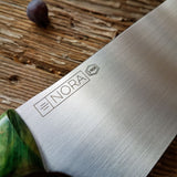 NORA #1466 - 8' AEB-L Gyuto - Dyed & Stabilized Green Maple
