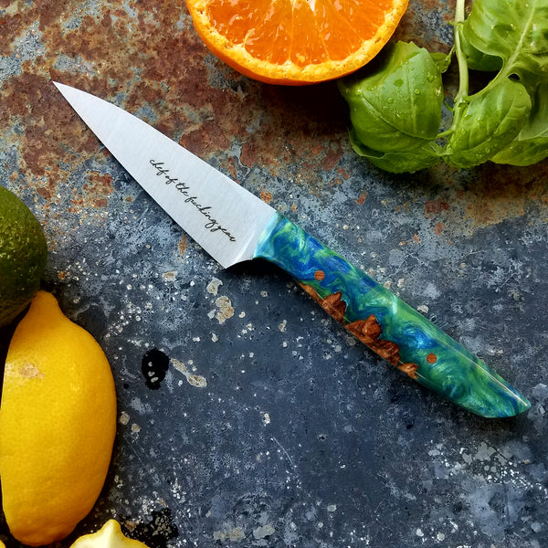 NORA #1264  - 3.5 Inch Paring - Chef of the F*cking Year (Green & Blue Shokwood)