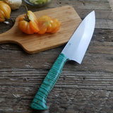 NORA #1515 - 7.5" Chef - 01 Carbon Steel - HARD USE - Teal Blue Fiddleback Maple