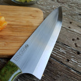 NORA #1516 - 7.5" Deba - 01 Carbon Steel -  Redwood Burl (Green)