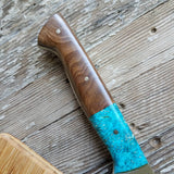 NORA #1518 - 7.5" Deba - 01 Carbon Steel -  Walnut & Teal Blue Box Elder