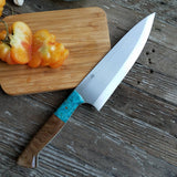 NORA #1518 - 7.5" Deba - 01 Carbon Steel -  Walnut & Teal Blue Box Elder