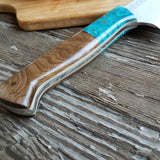 NORA #1518 - 7.5" Deba - 01 Carbon Steel -  Walnut & Teal Blue Box Elder