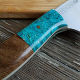 NORA #1518 - 7.5" Deba - 01 Carbon Steel -  Walnut & Teal Blue Box Elder