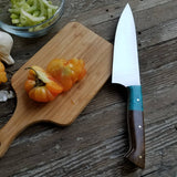 NORA #1518 - 7.5" Deba - 01 Carbon Steel -  Walnut & Teal Blue Box Elder