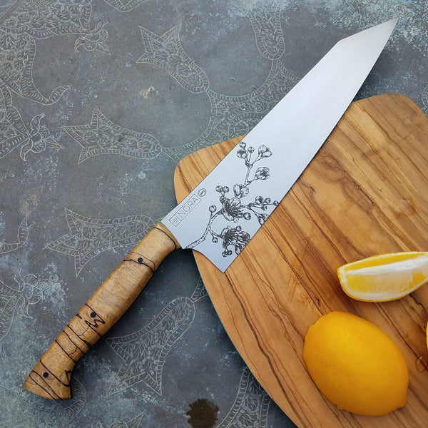 NORA #1643  - O1 Carbon Steel - 10 Inch Kiritsuke - Cherry Blossoms
