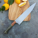 NORA #1644  - 10 Inch Chef - O1 Carbon Steel - OD Green G10 & Burlap Micarta
