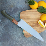 NORA #1644  - 10 Inch Chef - O1 Carbon Steel - OD Green G10 & Burlap Micarta
